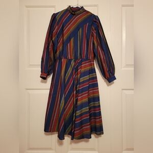 Vintage Striped Multicolor Long Sleeve Dress